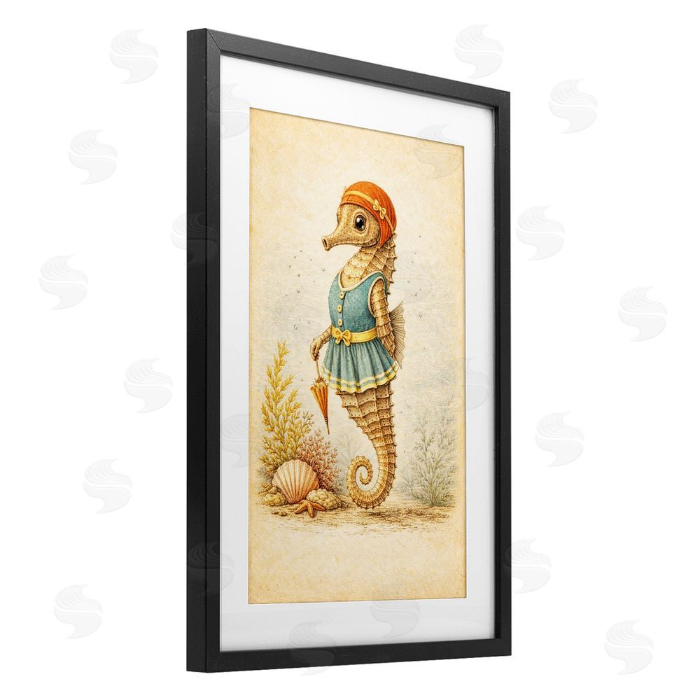 Grotto Studios Maritime Bathing Society Seahorse Black Framed Print Under Glass Wall Art