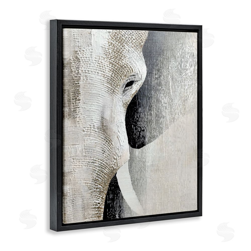 LSR Design Studio Faux Textured Elephant Black Floating Framed Canvas Wall Art