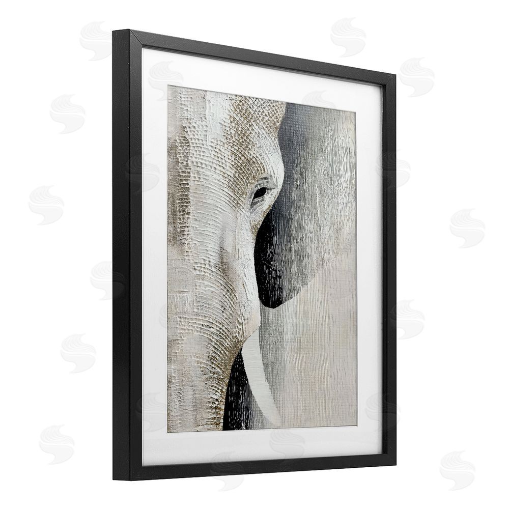LSR Design Studio Faux Textured Elephant Black Framed Print Under Glass Wall Art