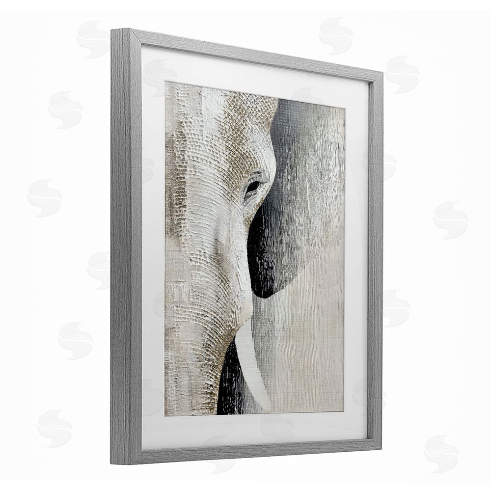 LSR Design Studio Faux Textured Elephant Gray Framed Print Under Glass Wall Art