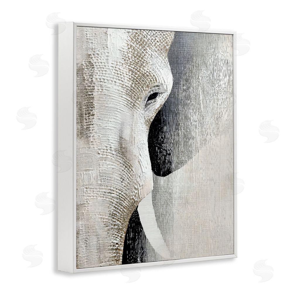 LSR Design Studio Faux Textured Elephant White Framed Giclee Wall Art