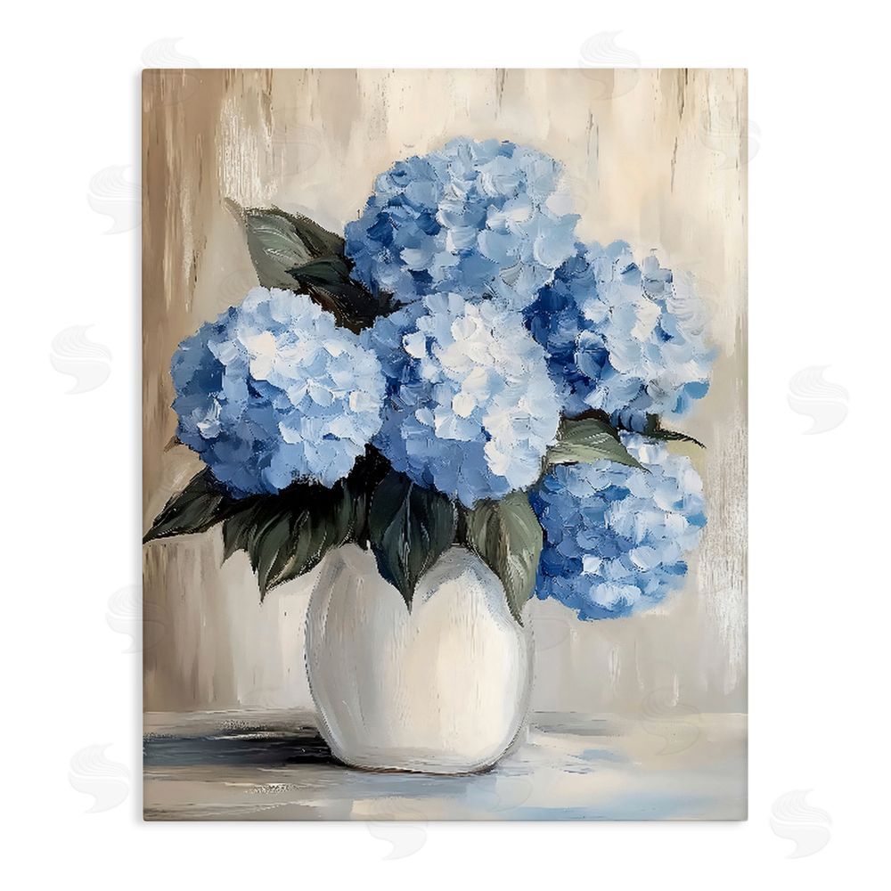 Creative Studio Painted Hydrangeas in White Vase Stretched Canvas Wall Art