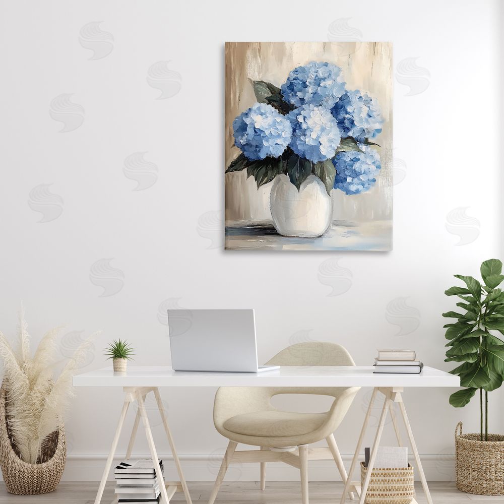 Creative Studio Painted Hydrangeas in White Vase Stretched Canvas Wall Art in Room