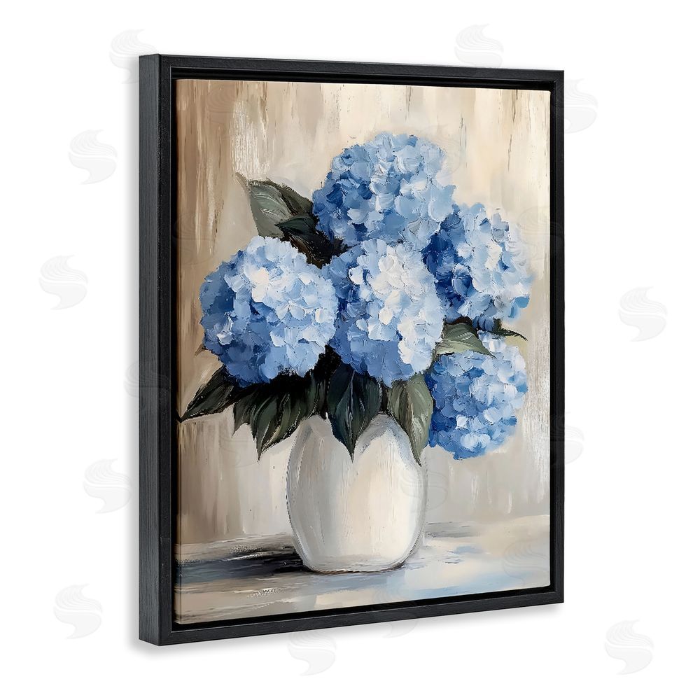 Creative Studio Painted Hydrangeas in White Vase Black Floating Framed Canvas Wall Art