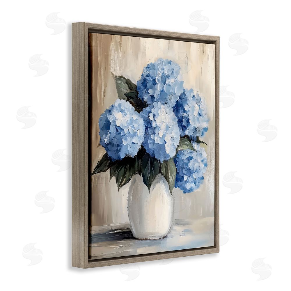 Creative Studio Painted Hydrangeas in White Vase Brown Floating Framed Canvas Wall Art