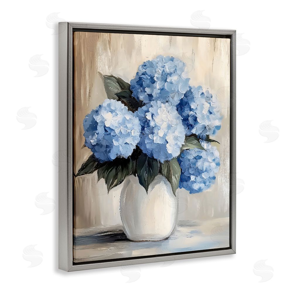 Creative Studio Painted Hydrangeas in White Vase Gray Floating Framed Canvas Wall Art