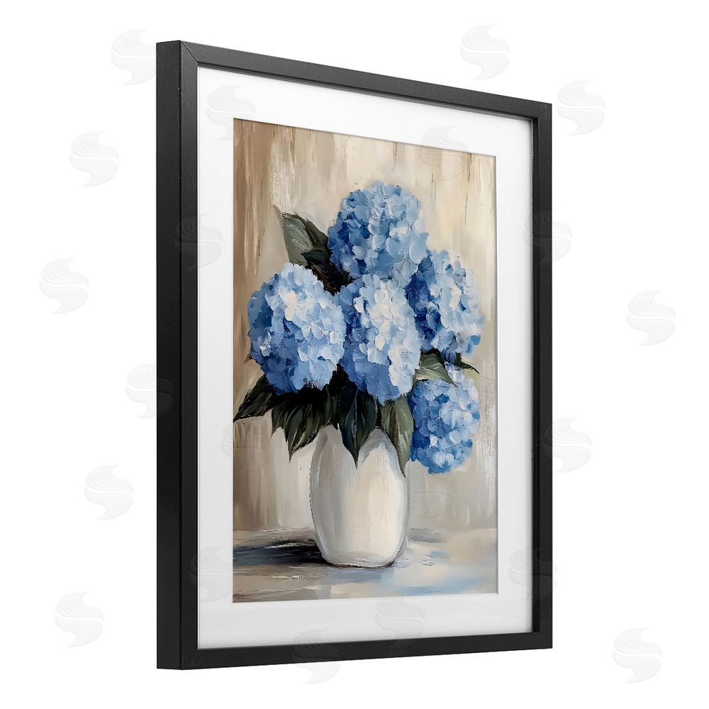 Creative Studio Painted Hydrangeas in White Vase Black Framed Print Under Glass Wall Art