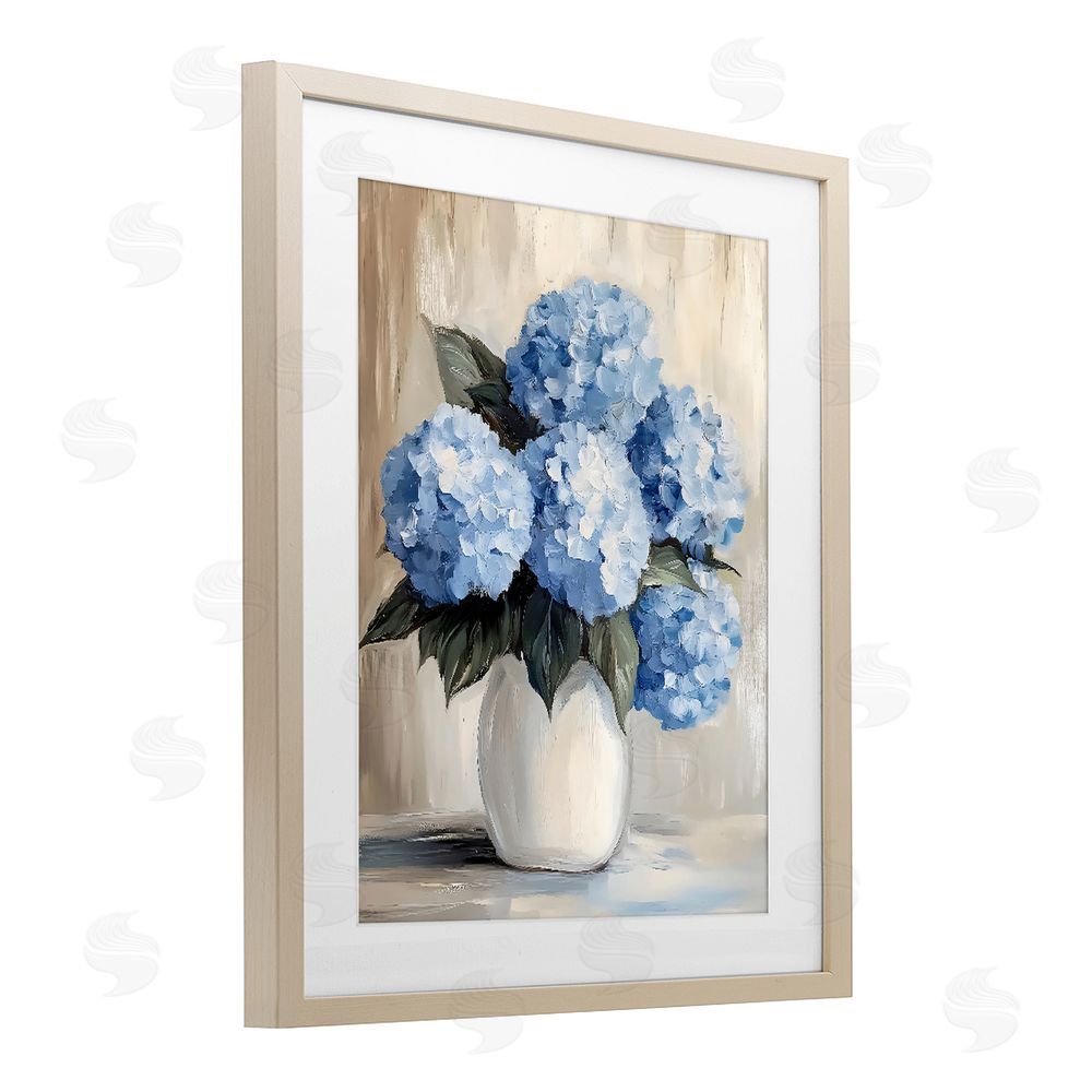 Creative Studio Painted Hydrangeas in White Vase Brown Framed Print Under Glass Wall Art