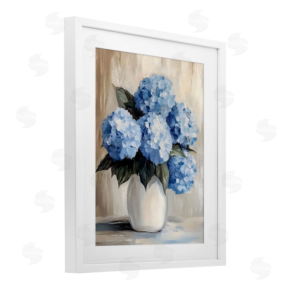 Creative Studio Painted Hydrangeas in White Vase White Framed Print Under Glass Wall Art
