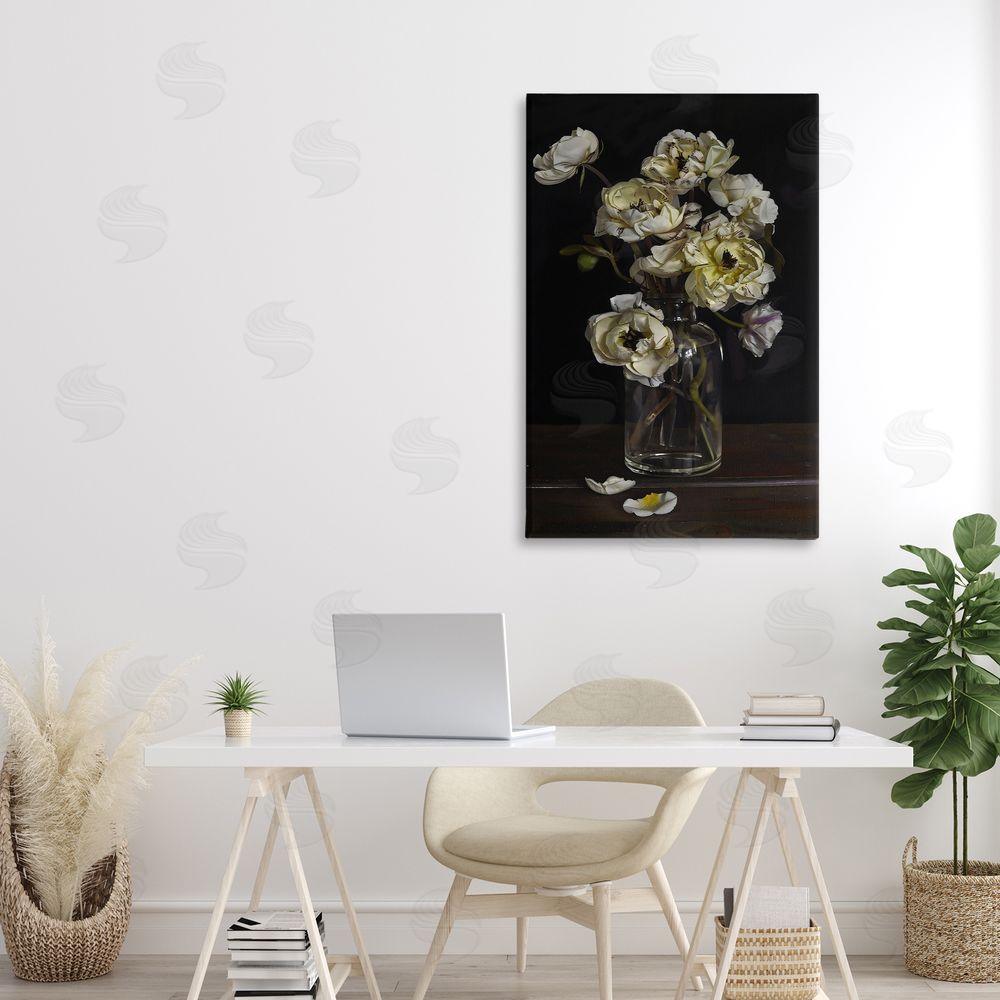 Creative Studio Elegant Arrangement of Cream Blossoms Stretched Canvas Wall Art in Room