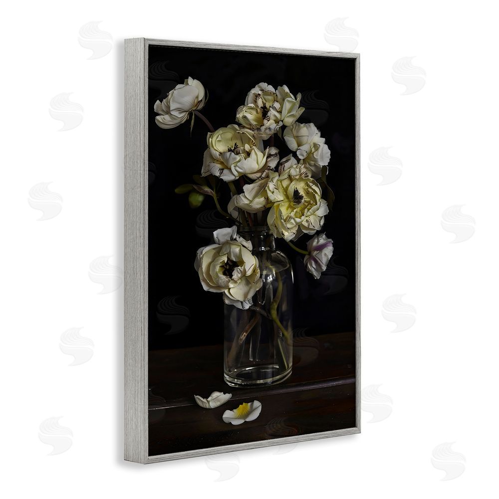Creative Studio Elegant Arrangement of Cream Blossoms Gray Framed Giclee Wall Art