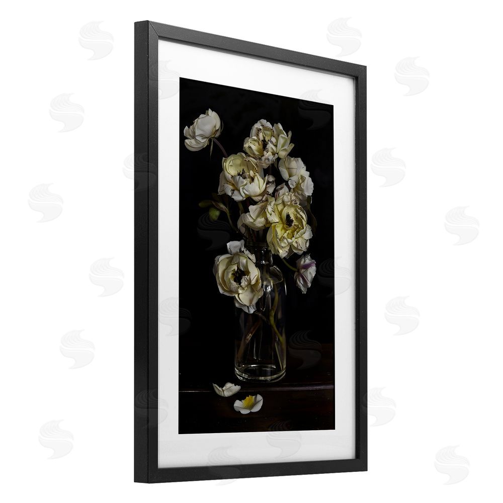 Creative Studio Elegant Arrangement of Cream Blossoms Black Framed Print Under Glass Wall Art