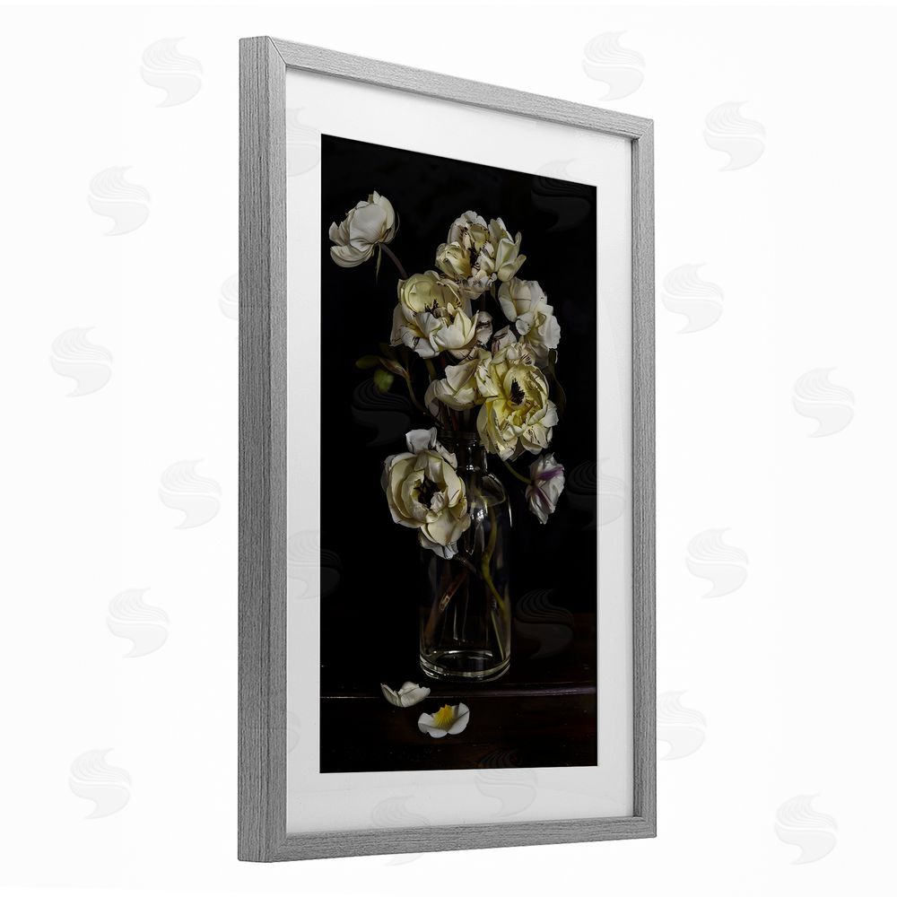 Creative Studio Elegant Arrangement of Cream Blossoms Gray Framed Print Under Glass Wall Art