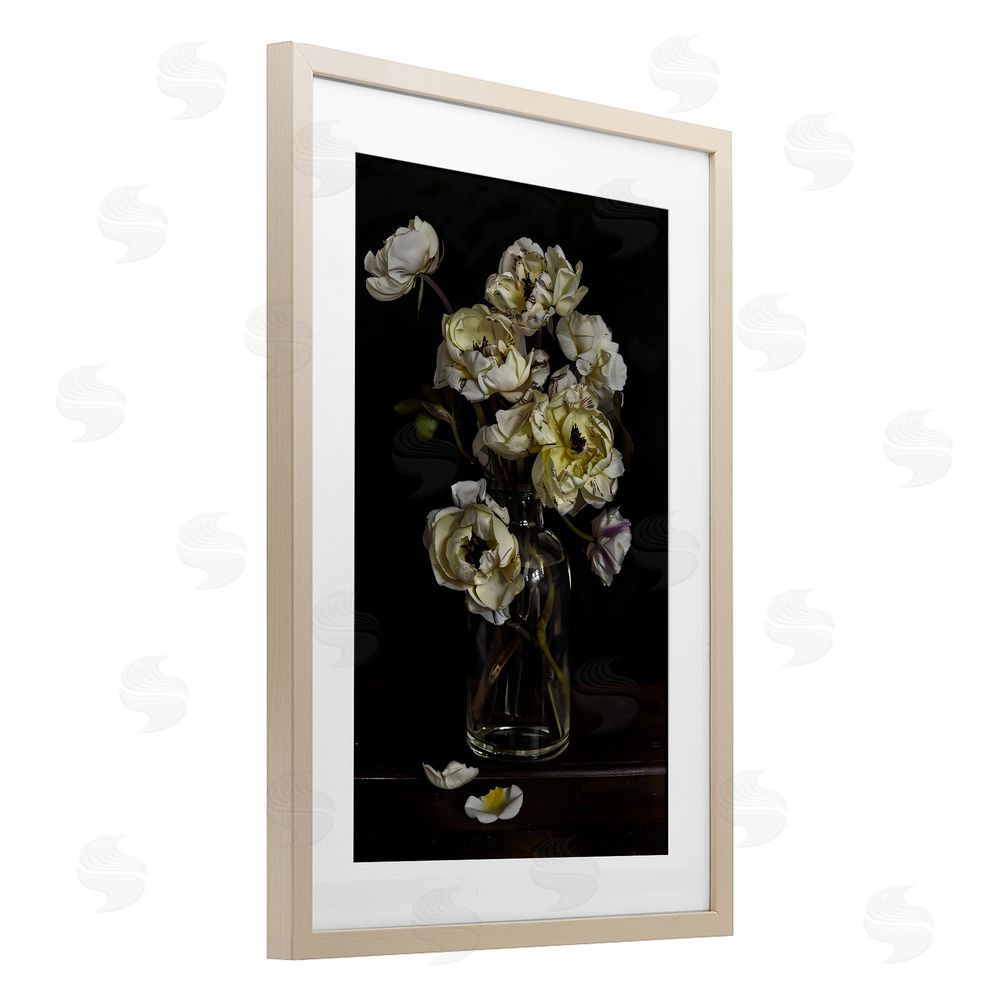 Creative Studio Elegant Arrangement of Cream Blossoms Brown Framed Print Under Glass Wall Art