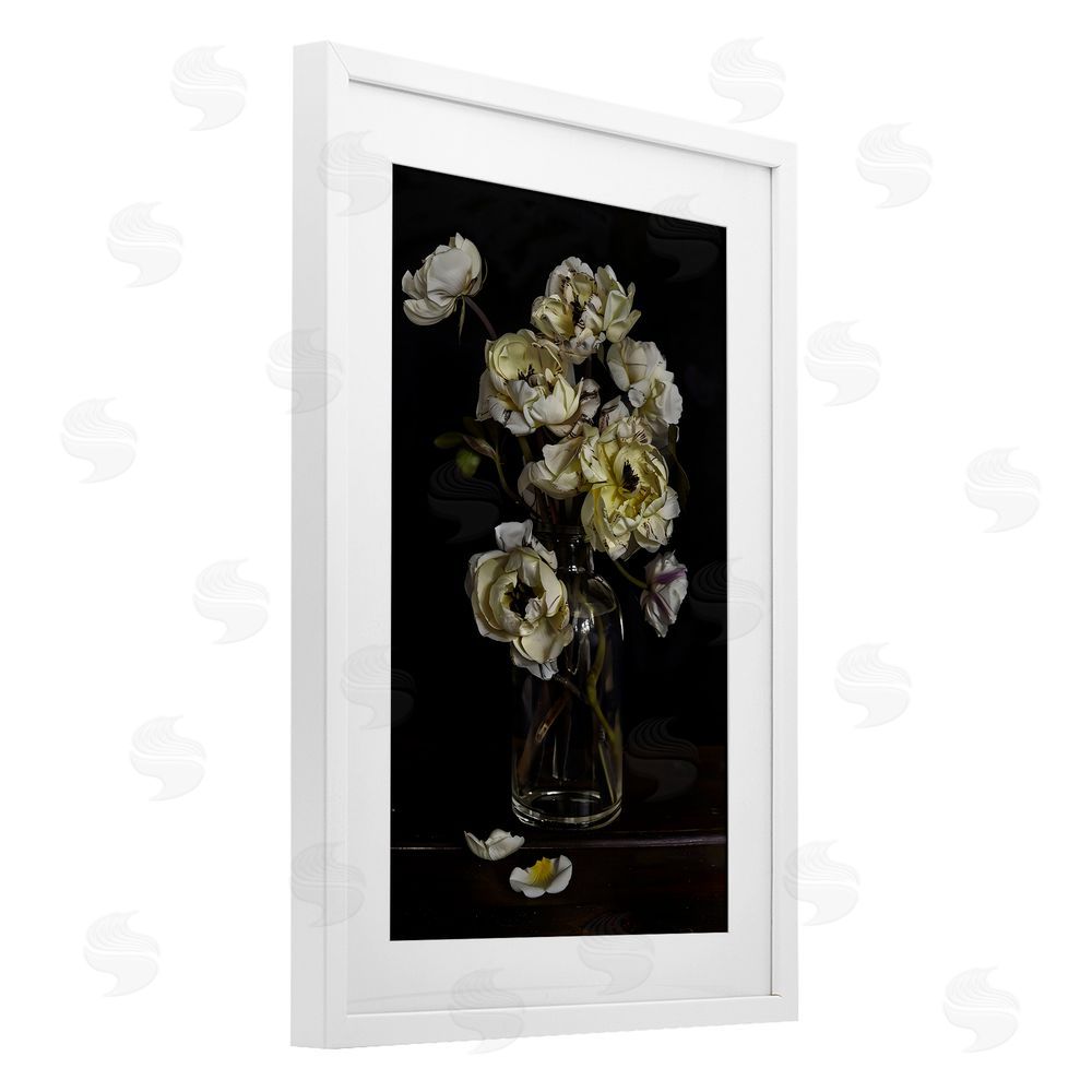 Creative Studio Elegant Arrangement of Cream Blossoms White Framed Print Under Glass Wall Art