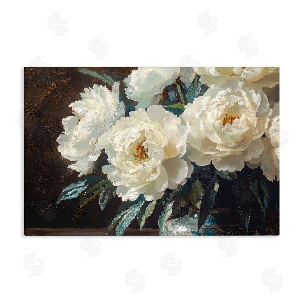 Petal Prints Design Large Moody White Floral Stretched Canvas Wall Art