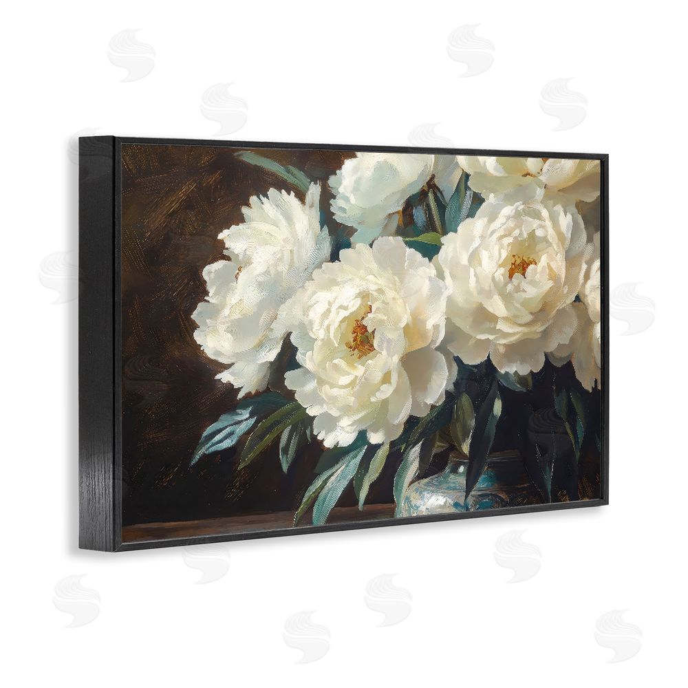 Petal Prints Design Large Moody White Floral Black Framed Giclee Wall Art