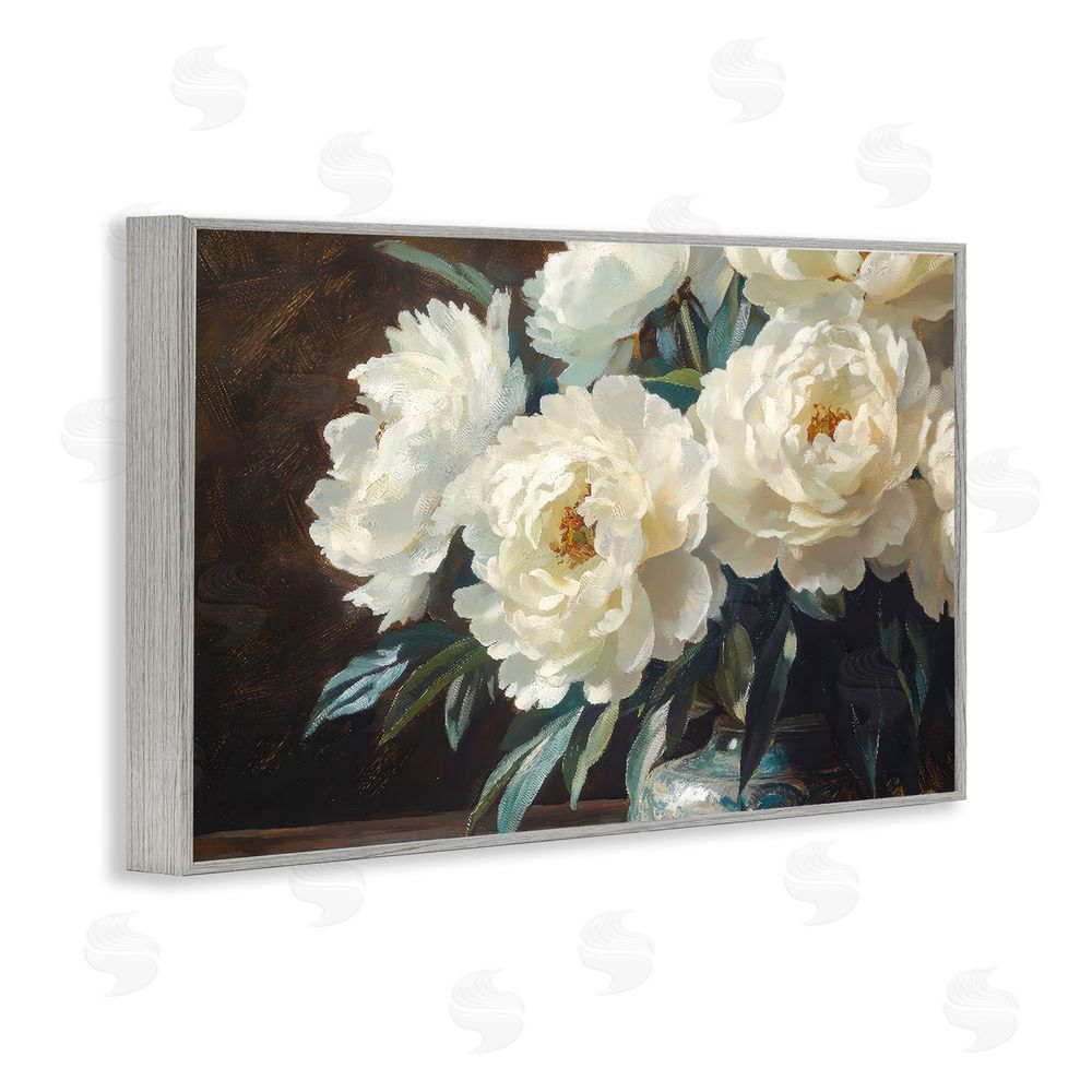 Petal Prints Design Large Moody White Floral Gray Framed Giclee Wall Art