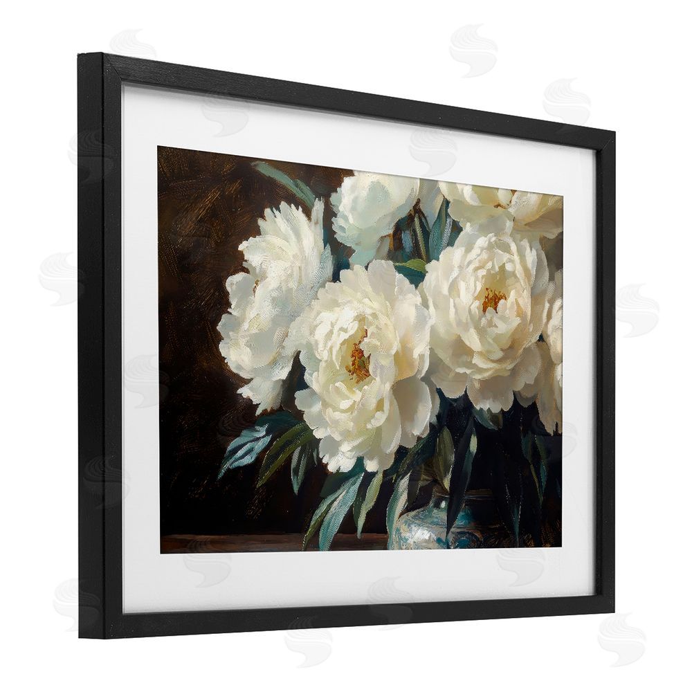 Petal Prints Design Large Moody White Floral Black Framed Print Under Glass Wall Art