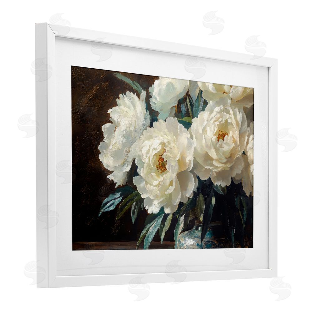 Petal Prints Design Large Moody White Floral White Framed Print Under Glass Wall Art