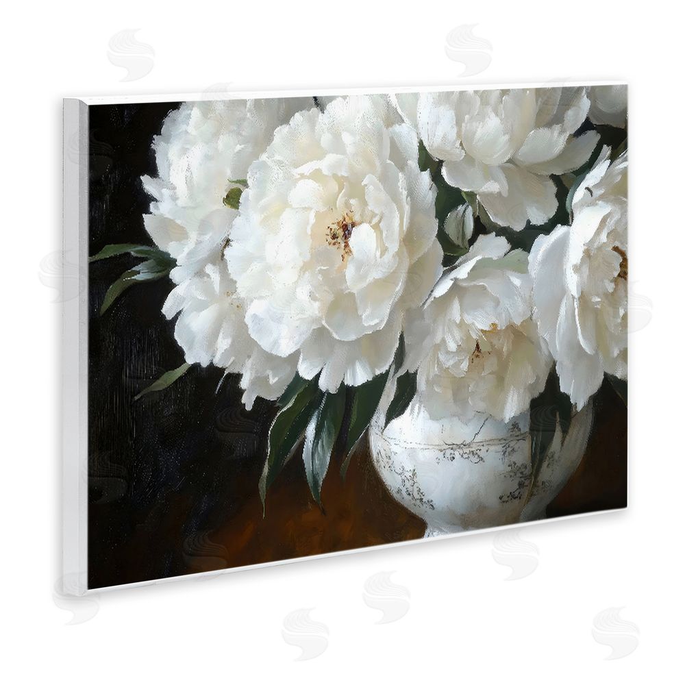 Petal Prints Design White Flowers in Vintage Vase Wall Plaque Printed Art