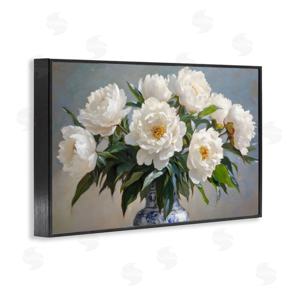 Petal Prints Design In Full Bloom White Peonies Black Framed Giclee Wall Art