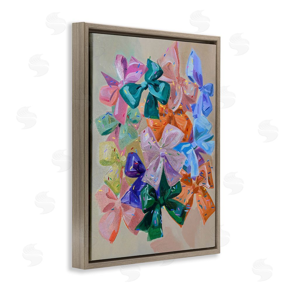 The Prints Vibe Bright Bows Cluster with Sprinkles Brown Floating Frame Stretched Canvas Wall Art Print