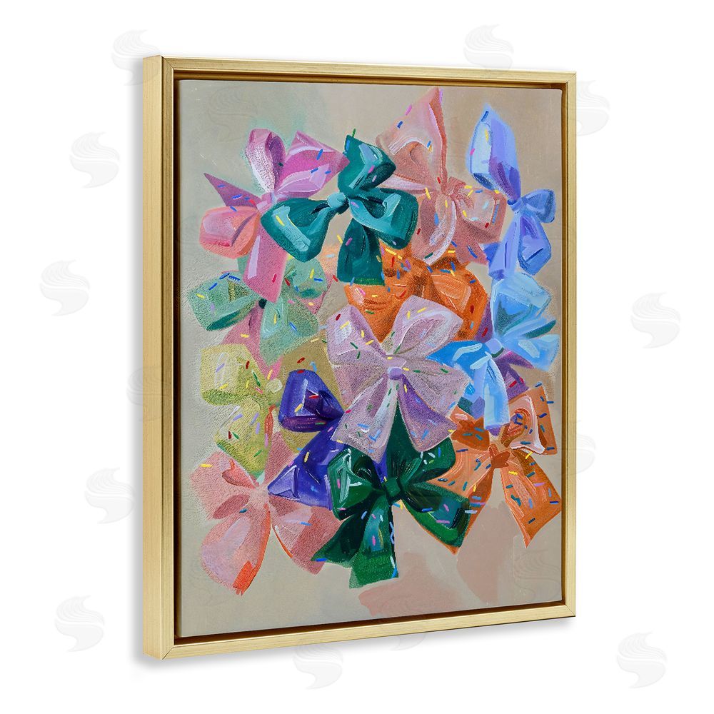 The Prints Vibe Bright Bows Cluster with Sprinkles Gold Floating Frame Stretched Canvas Wall Art Print