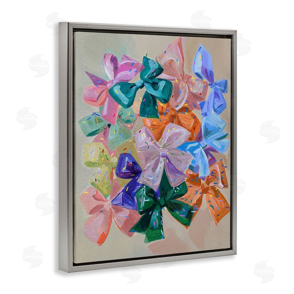The Prints Vibe Bright Bows Cluster with Sprinkles Gray Floating Frame Stretched Canvas Wall Art Print