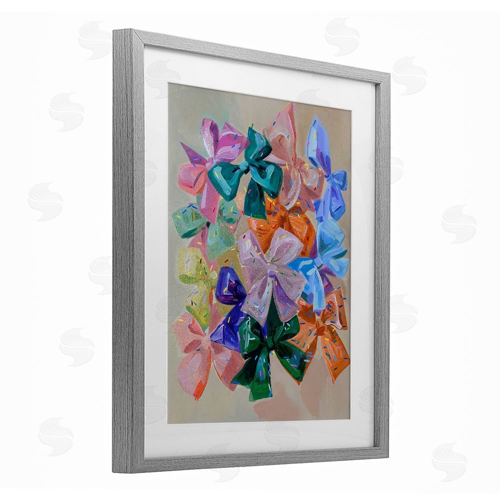 The Prints Vibe Bright Bows Cluster with Sprinkles Gray Framed Print Under Glass with Matting Wall Art