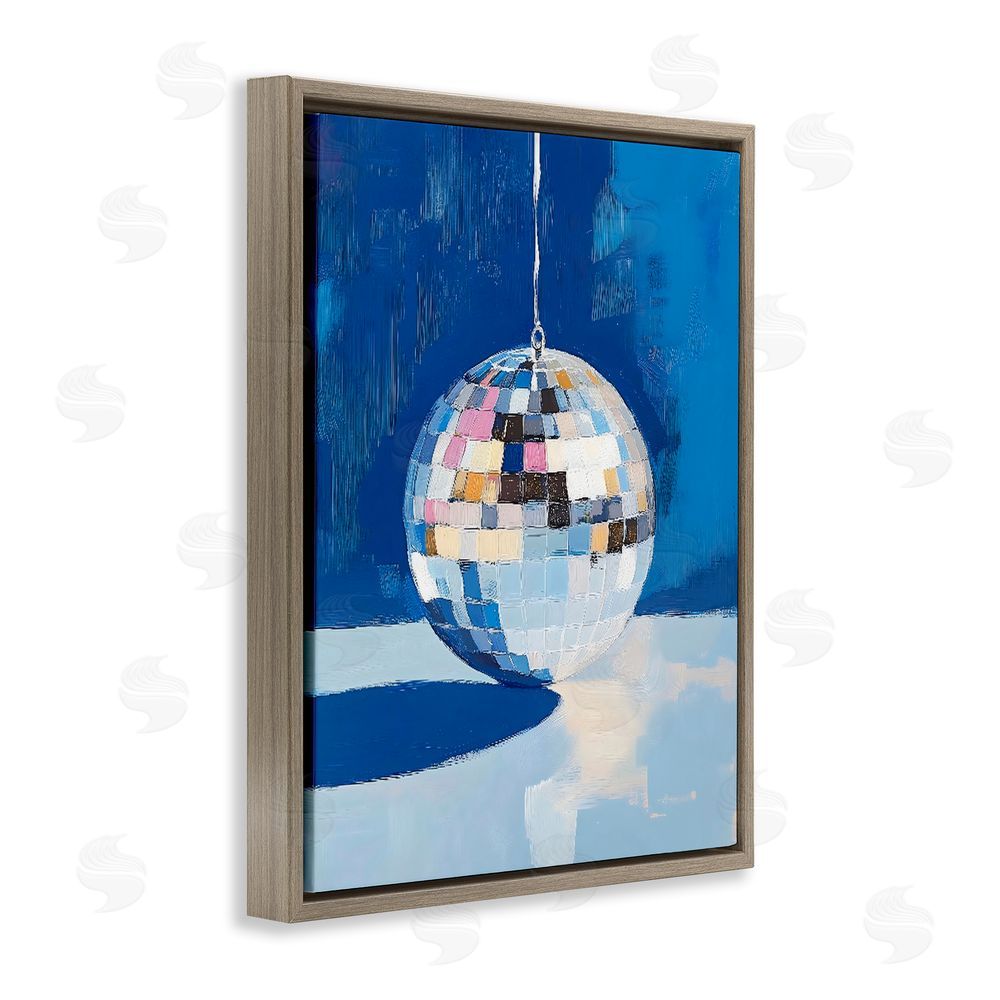 The Prints Vibe Silver Dance Disco Ball Brown Floating Framed Canvas Wall Art Print