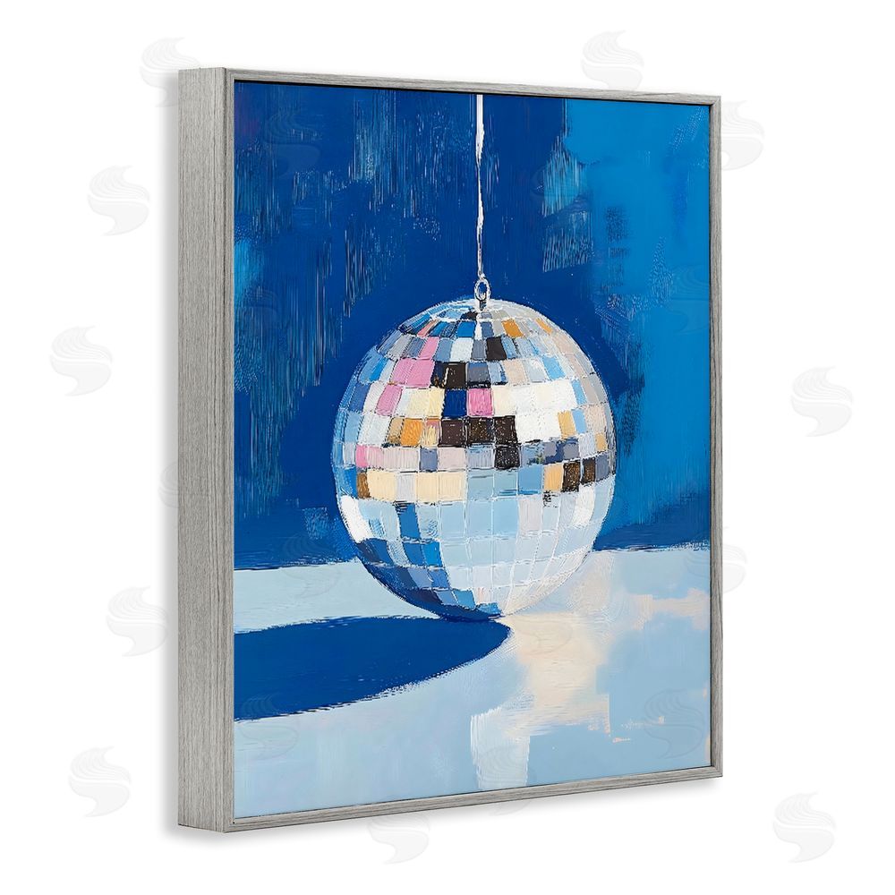 The Prints Vibe Silver Dance Disco Ball Gray Framed Giclee Wall Art Print