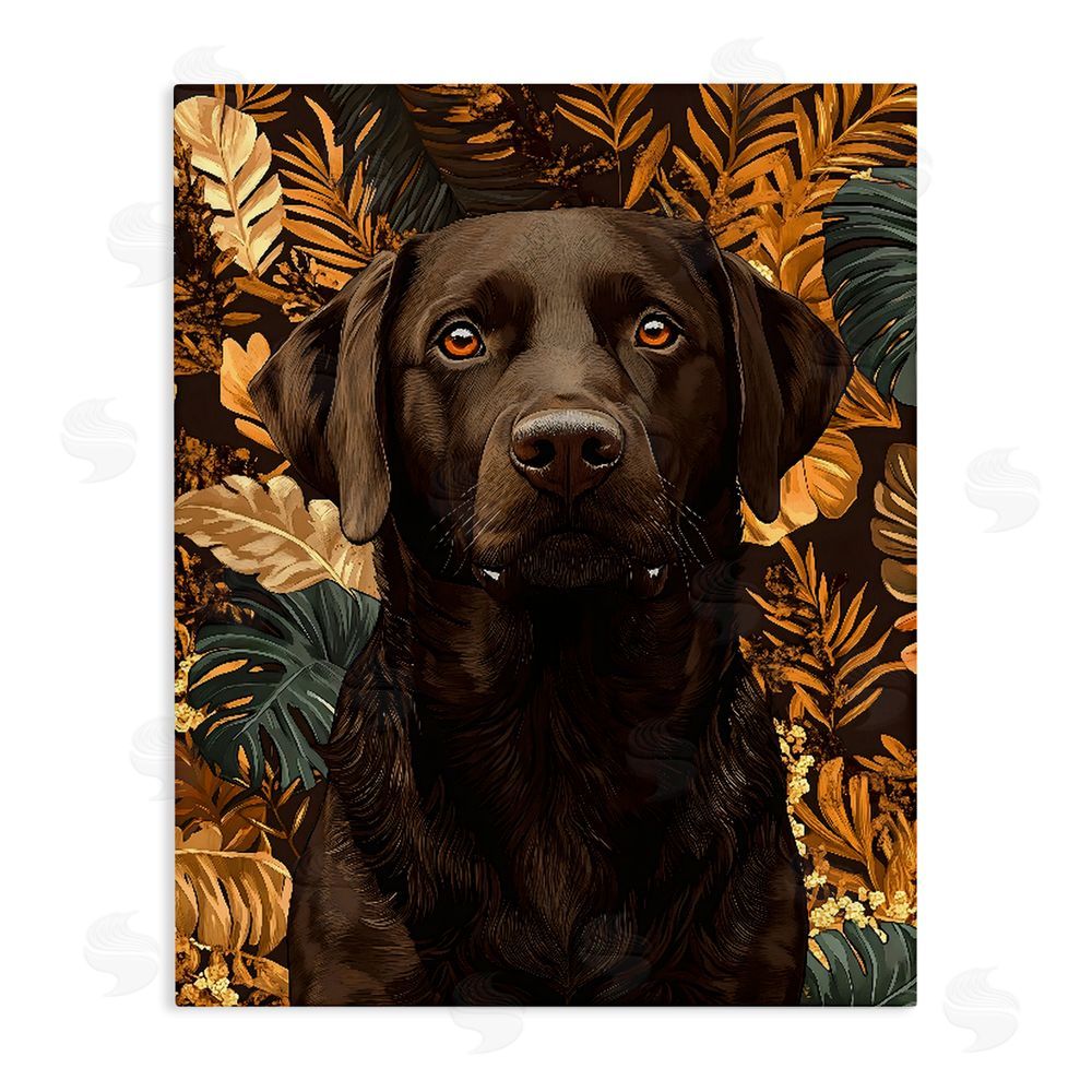 Creative Studio Labrador with Golden Leaves Stretched Canvas Wall Art