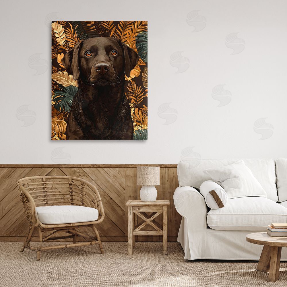 Creative Studio Labrador with Golden Leaves Stretched Canvas Wall Art in Room