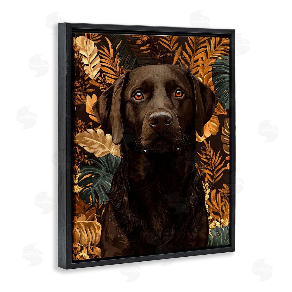 Creative Studio Labrador with Golden Leaves Black Floating Framed Canvas Wall Art