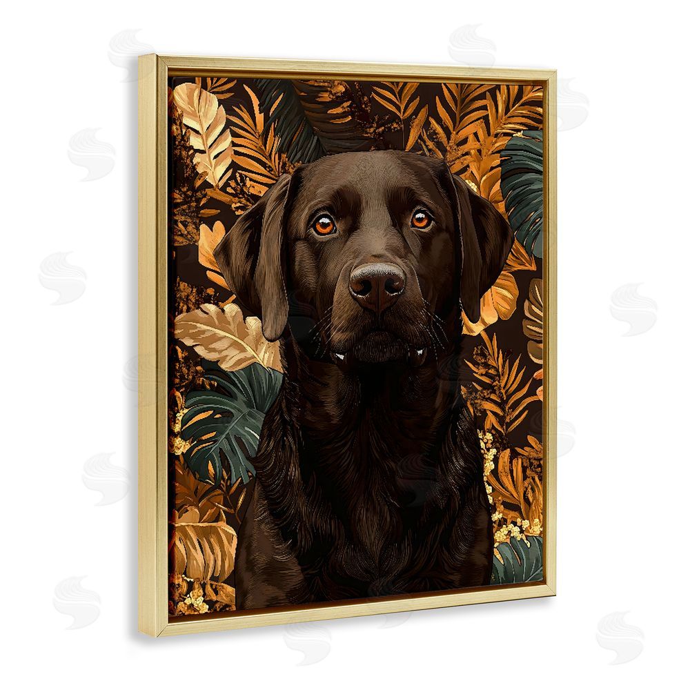 Creative Studio Labrador with Golden Leaves Gold Floating Framed Canvas Wall Art