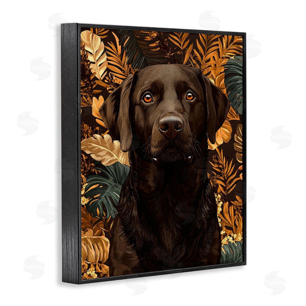 Creative Studio Labrador with Golden Leaves Black Framed Giclee Wall Art