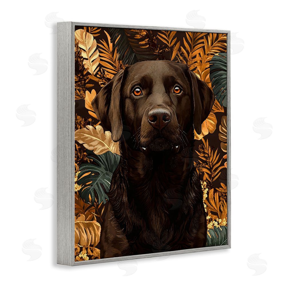Creative Studio Labrador with Golden Leaves Gray Framed Giclee Wall Art