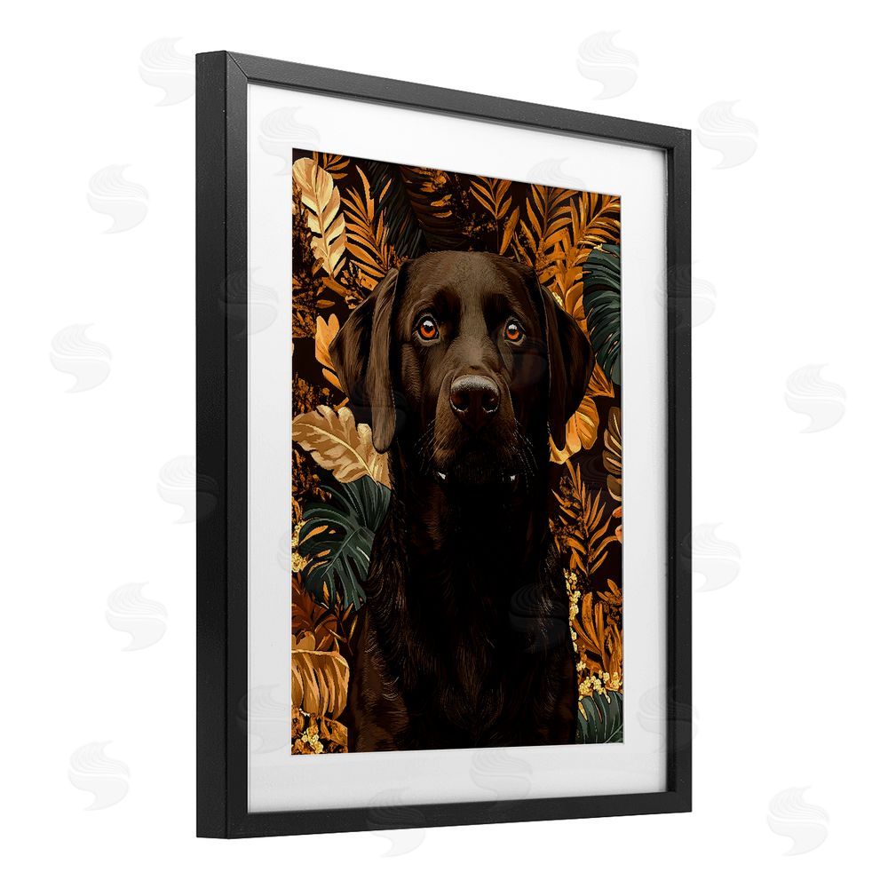 Creative Studio Labrador with Golden Leaves Black Framed Print Under Glass Wall Art