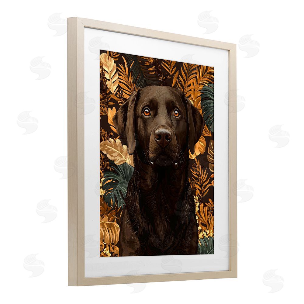 Creative Studio Labrador with Golden Leaves Brown Framed Print Under Glass Wall Art