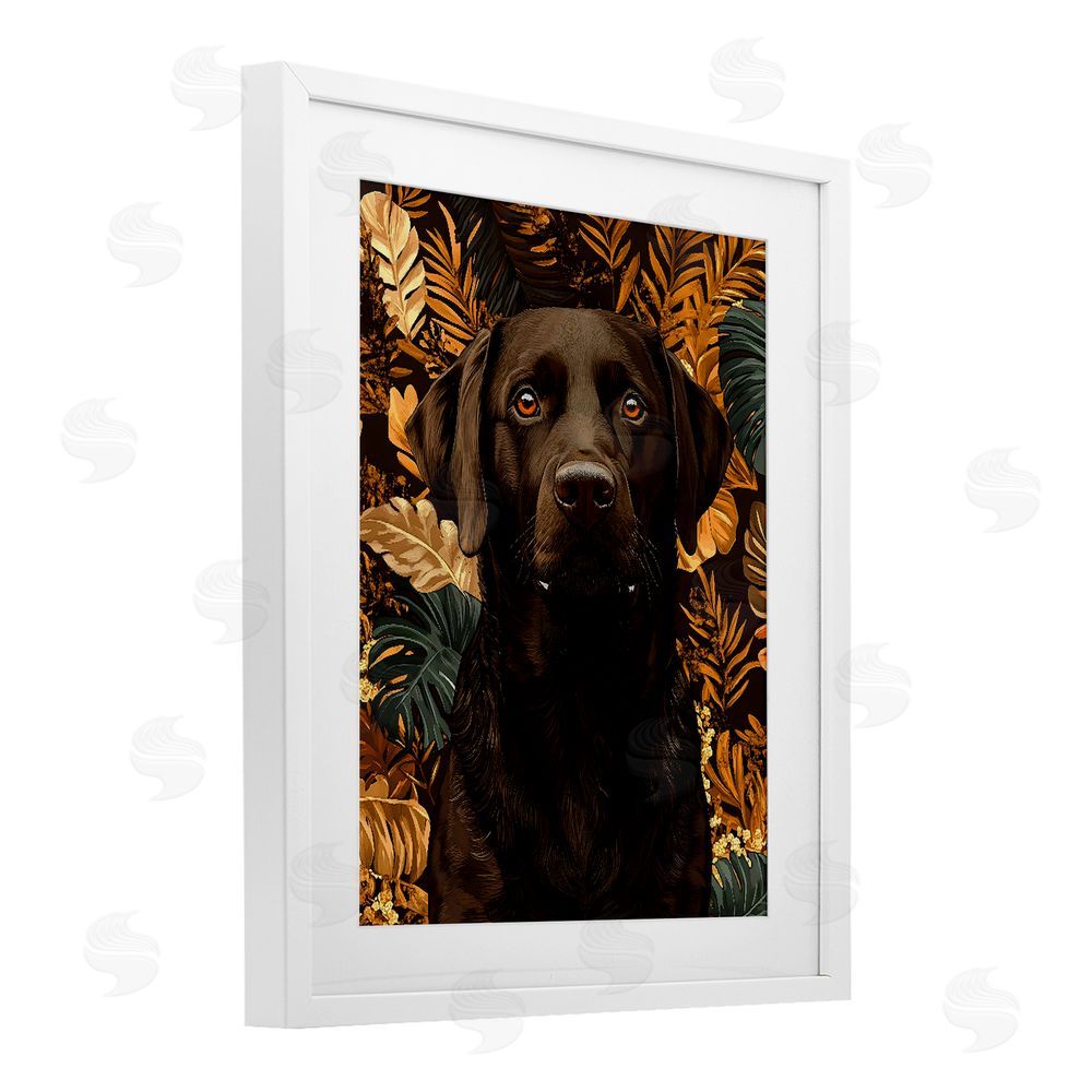 Creative Studio Labrador with Golden Leaves White Framed Print Under Glass Wall Art