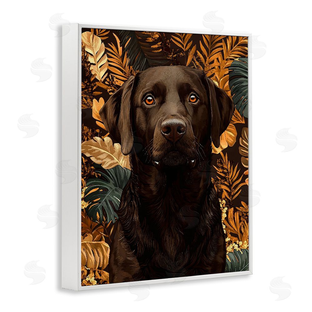 Creative Studio Labrador with Golden Leaves White Framed Giclee Wall Art
