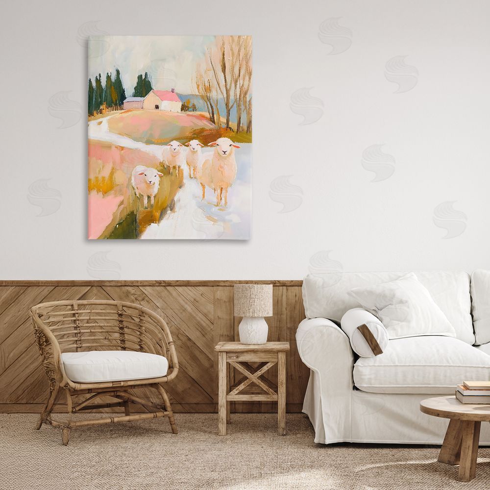 The Prints Vibe Sheep on the Roadside Pasture Stretched Canvas on Wall