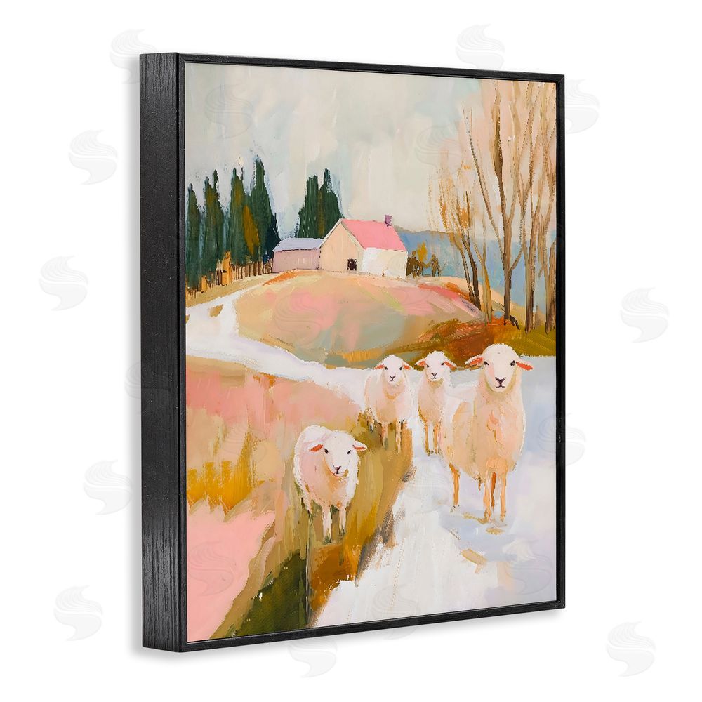 The Prints Vibe Sheep on the Roadside Pasture Black Framed Giclee Wall Art Print