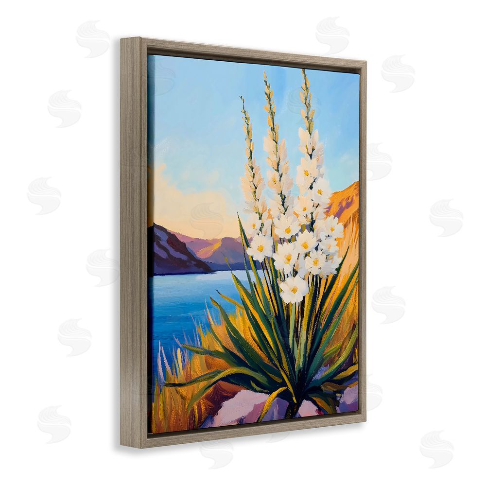 The Prints Vibe Yucca in Bloom By The Lake Brown Floating Framed Canvas Wall Art Print