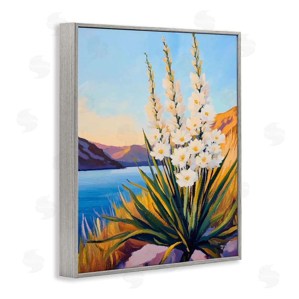 The Prints Vibe Yucca in Bloom By The Lake Gray Framed Giclee Wall Art Print