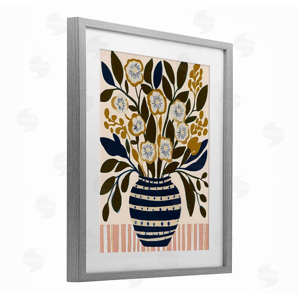 Creative Studio Wild Bloom Boho Arrangement Gray Framed Print Under Glass with White Mat Wall Art