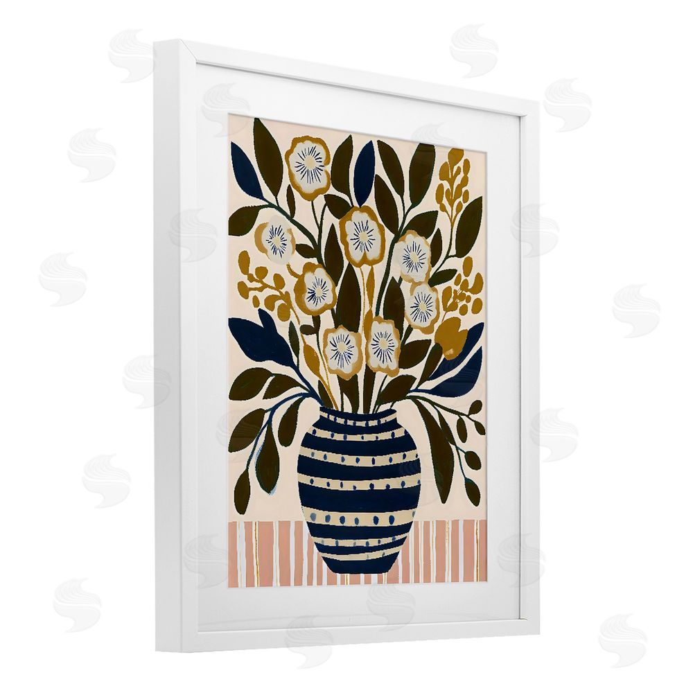 Creative Studio Wild Bloom Boho Arrangement White Framed Print Under Glass with White Mat Wall Art