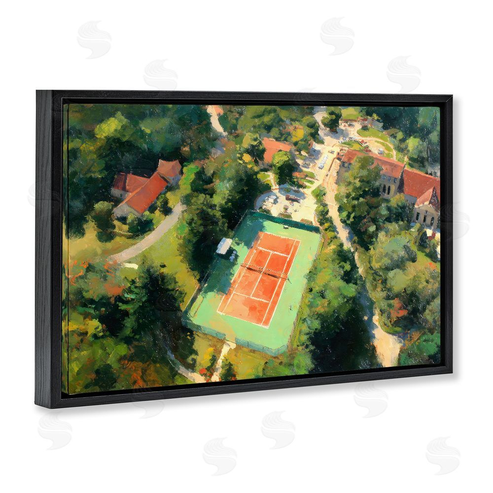Petal Prints Design Aerial Tennis Court Park Black Floating Frame Stretched Canvas Wall Art Print