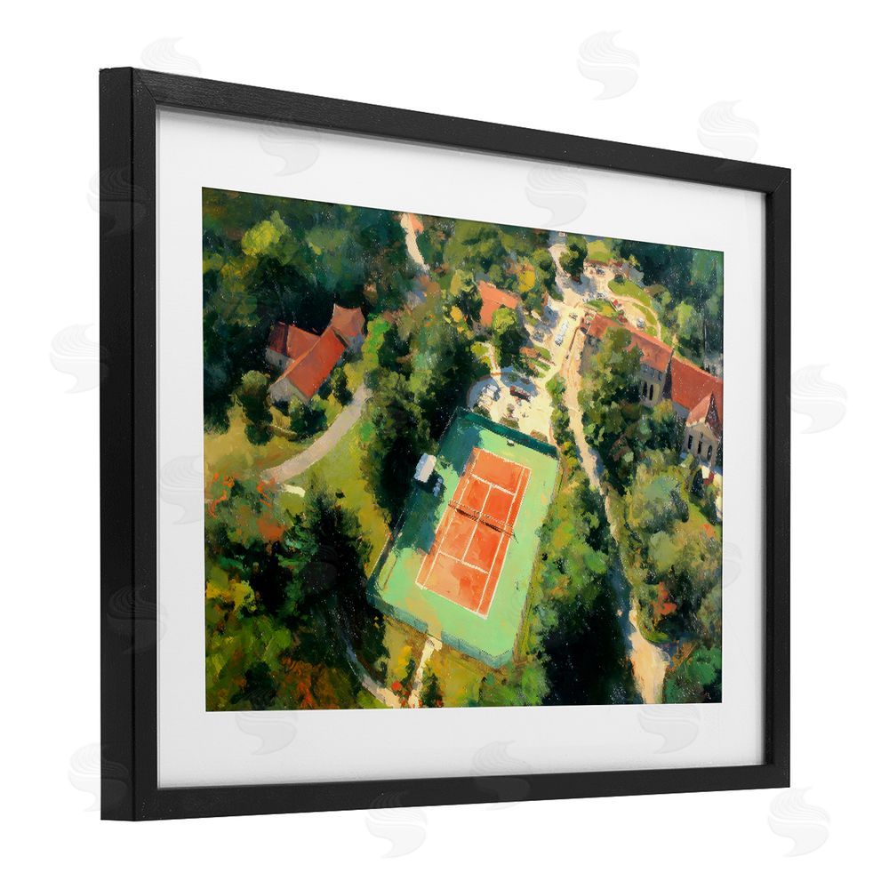 Petal Prints Design Aerial Tennis Court Park Black Framed Print Under Glass with Matting Wall Art